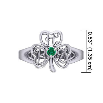 HBD Happy Birthday Monogramming Shamrock Clover Silver Gemstone Ring TRI1751 - Jewelry
